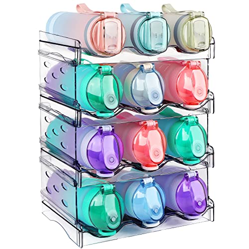 4 Packs Stackable Water Bottle Organizer for Cabinet. Water Bottle Holder  Rack for Kitchen Fridge and Pantry Organizer Storage, For Tumbler Travel  Cup,Blender Bottle, Thermoos, Metal, White