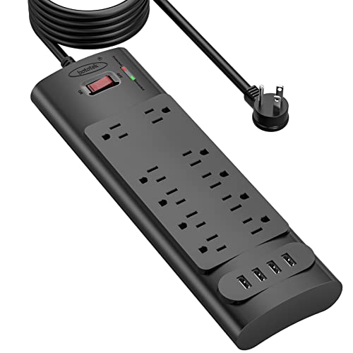 Bototek Surge Protector with 10 AC Outlets and 4 USB Ports