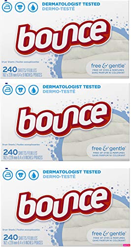 Bounce Fabric Softener Sheets - Free & Gentle - 240 Count (Pack of 3)