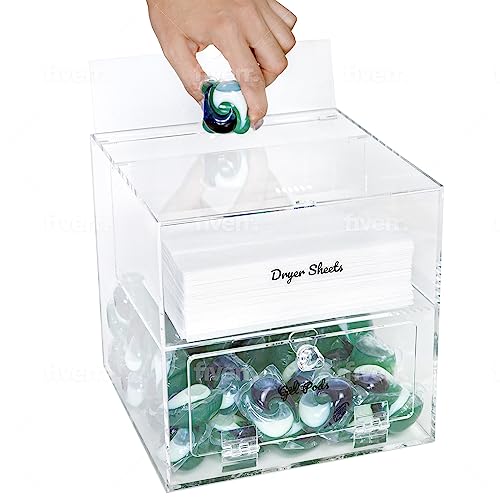Acrylic Dual Compartment Laundry Storage for Gel Pods and Dryer Sheets