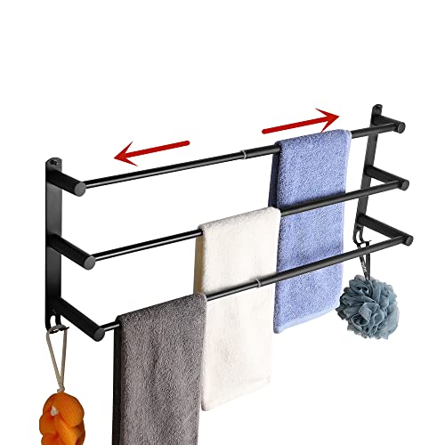 Boyorc 3-Bar Stainless Steel Towel Rack with 3M Installation - Black
