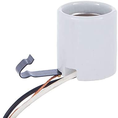 B&P Lamp® Glazed Porcelain Snap-in Med. Base Socket with 12" Wire Leads