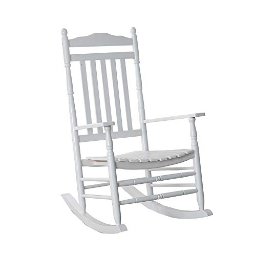 BplusZ Outdoor Wooden Rocking Chair for Patio and Porch - Traditional Indoor Outside Furniture Rocker for Lawn, Backyard and Garden, White