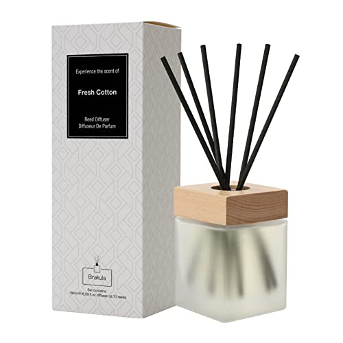 Brakula Reed Diffuser Set, Fresh Cotton Scent Essential Oil with 10 Sticks, 6.1oz/180ml, Home Fragrance for Bedroom, Living Room Decor