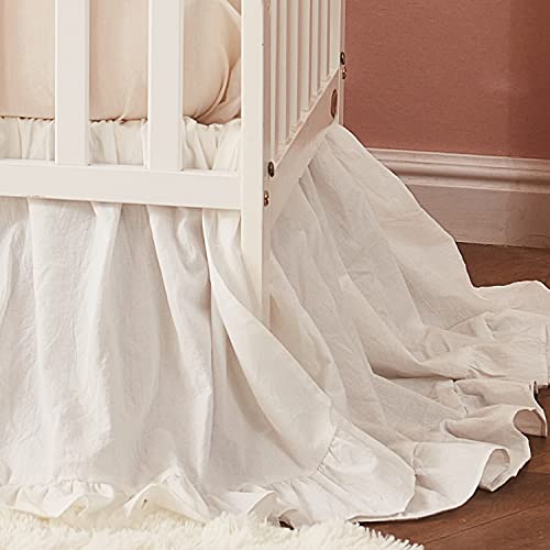 Boho Baby Nursery Crib Bed Skirt - Farmhouse Chic Washed Cotton Ruffle