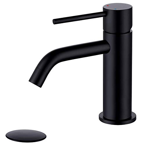 Brass Matte Black Bathroom Faucet with Pop Up Drain