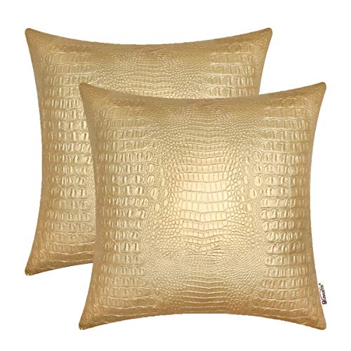 Gold Faux Leather Pillow Covers 18x18 Inches, Pack of 2