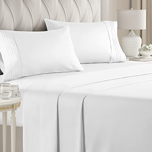 Breathable & Cooling Queen Size Bed Sheet Set - Hotel Luxury - Soft & Wrinkle Free - White Oeko-Tex