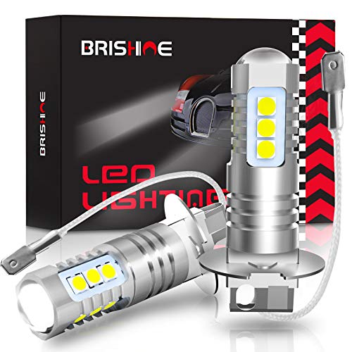 BRISHINE H3 LED Fog Light Bulbs - 6000K Xenon White - Pack of 2