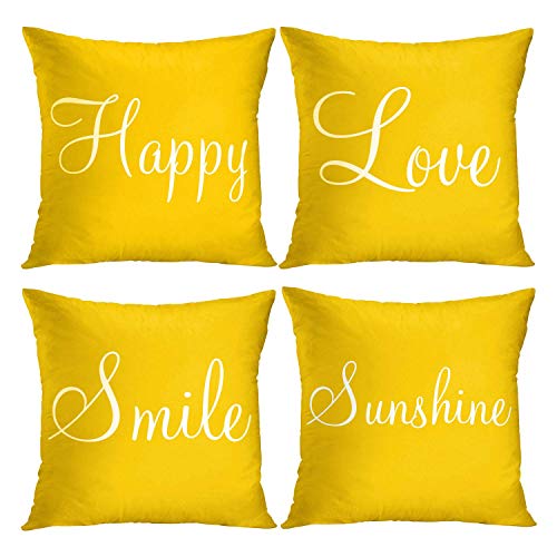 Britimes Yellow Set of 4 Throw Pillow Covers Furry Home Decor Pillow Cases Decorative 18X18 Inches Outdoor Cushion Couch Sofa Cojines Pillowcases Sunshine Happy Love Smile