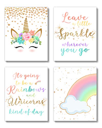 Unicorn Rainbow Little Girls Room Wall Art Prints