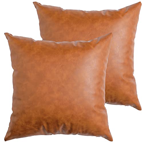 Brown Faux Leather Throw Pillow Covers