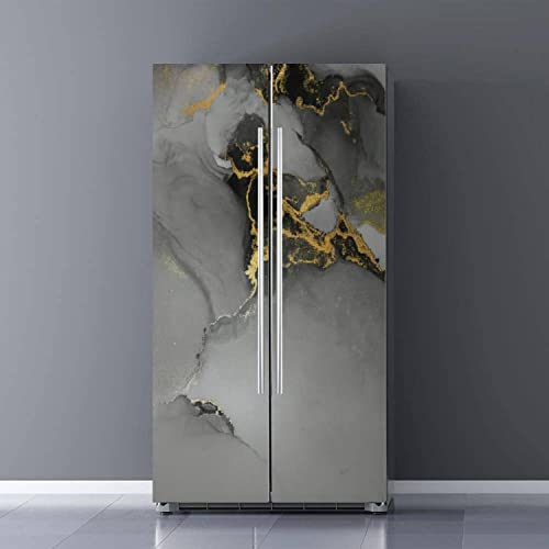 Dark Gold Marble Liquid Ink Art Refrigerator Wrap