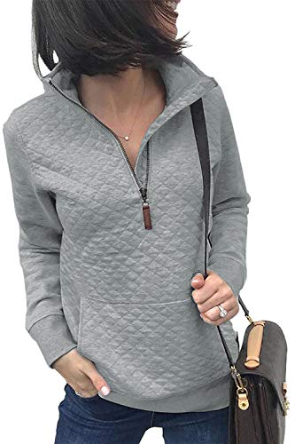 BTFBM Quilted Pattern Lightweight Long Sleeve Sweatshirt (Light Grey, X-Large)