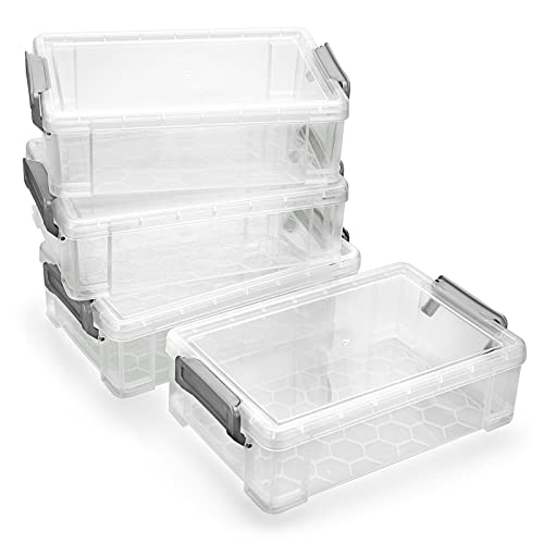 BTSKY Extra Large Capacity Plastic Pencil Box Stackable Translucent Clear Office Supplies Storage Organizer