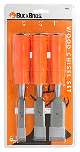 Buck Bros. 3-Piece Wood Chisel Set with Acetate Handles- Carpentry Tools, Orange