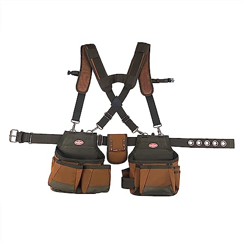 Virtionz 11 POCKET LEATHER TOOL BELT for Carpenter, Construction Pouch,  Framers, Handyman, Electrician, Brown color, belts adjusts from 33'' up to