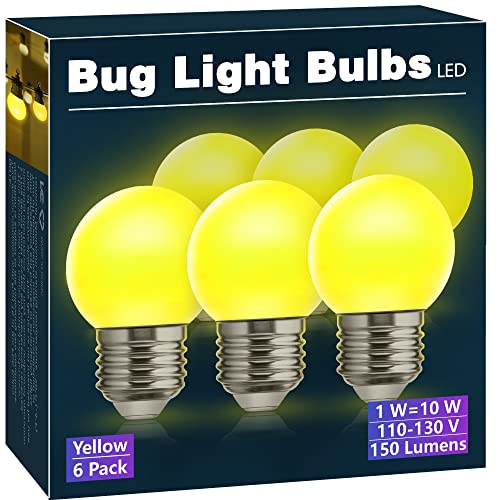 Bug Light Bulbs, Yellow LED Outdoor Bulbs, 6 Pack