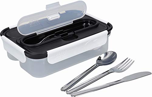 BUILT Leakproof Bento Lunch Box with Cutlery, Black/White