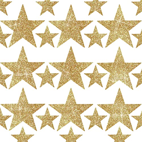 Buiory 63 PCS Gold Glitter Stars Wall Decals