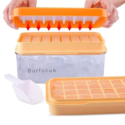 Burfocus Silicone Ice Cube Tray with Lid and Bin