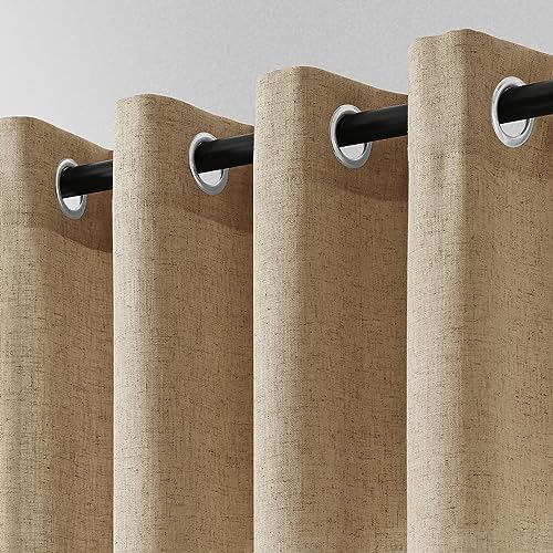 Burlap Linen Curtains 84 Inch Length 2 Panels Set
