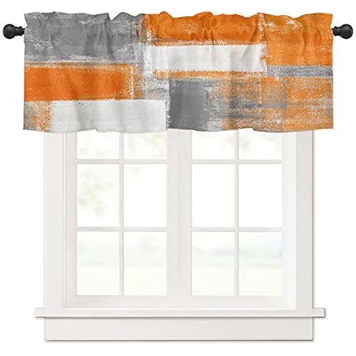Burnt Orange and Grey Modern Art Valance Curtain