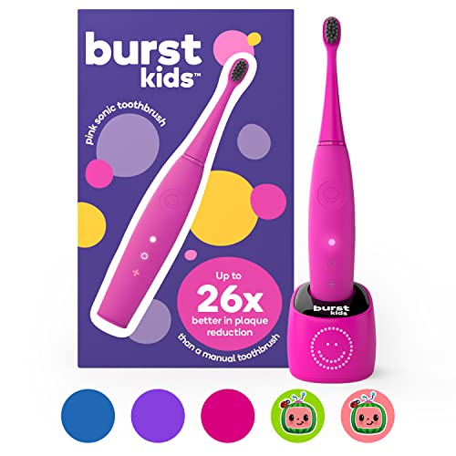 BURSTkids Kids Electric Toothbrush, Soft Bristle Kid & Toddler Toothbrush, 2-Minute Timer, Rechargeable Battery, Easy-Grip Silicone Handle, 2 Brush Modes for Healthy Smiles, Ages 3+, Pink