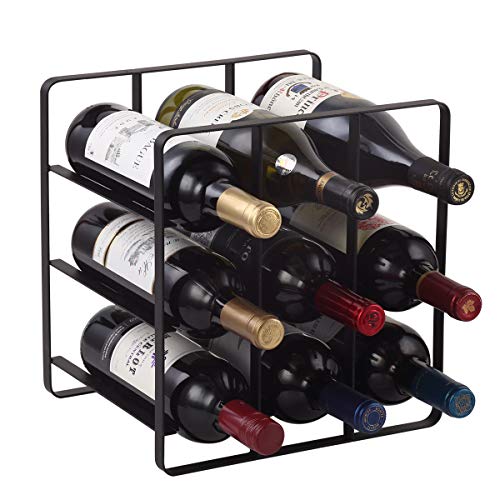 Buruis 9-Bottle Metal Wine Rack: Kitchen Pantry Space Saver