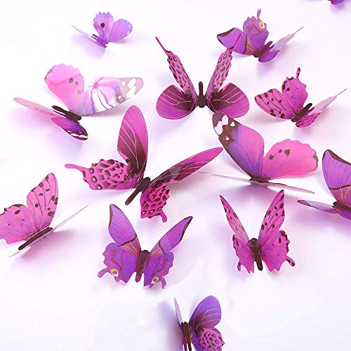 24-Piece 3D Purple Butterfly Wall Decals for Home Decor