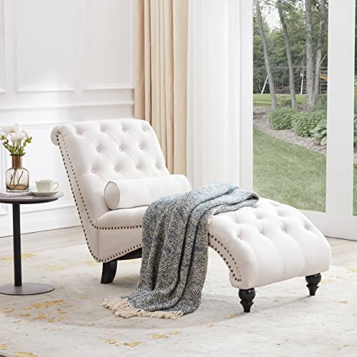 Button-Tufted Chaise Lounge Indoor with Support Pillow