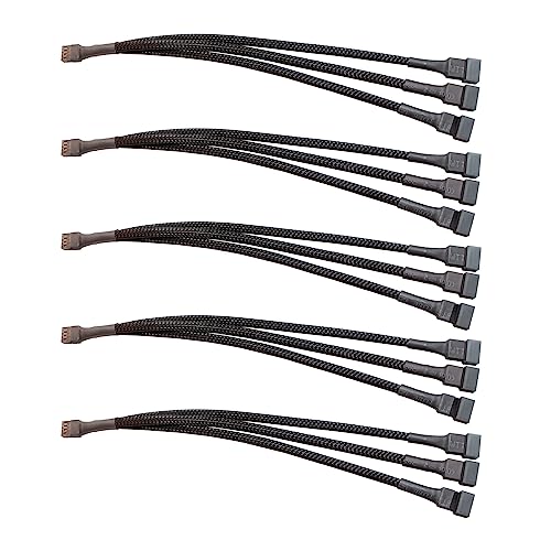 Buyminers.ca 1 to 3 PWM Fan Splitter, 10.5" Black Braided Nylon Cable (5 Pack)