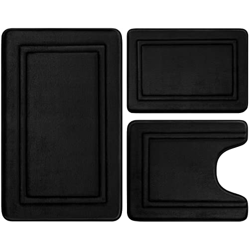 BYSURE Black Bathroom Rugs Sets 3 Piece Memory Foam Non Slip Bath Mats