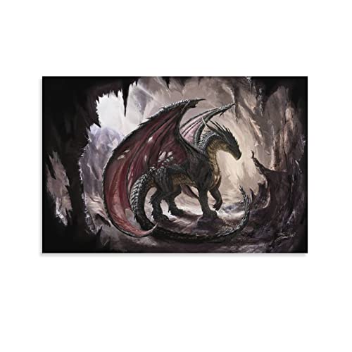 Dark Dragon Skeleton Fantasy Canvas Art Poster - 12x18inch