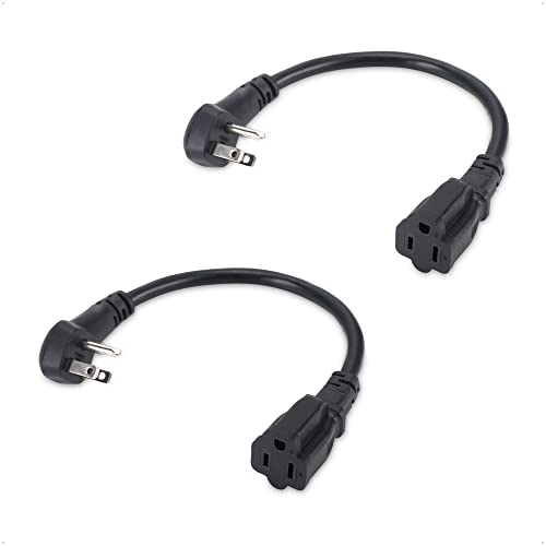 Cable Matters 1ft 14AWG 15A Heavy Duty Power Extension Cord (Black, 2-Pack)