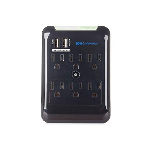 Cable Matters 6 Outlet Surge Protector with USB Charging in Black