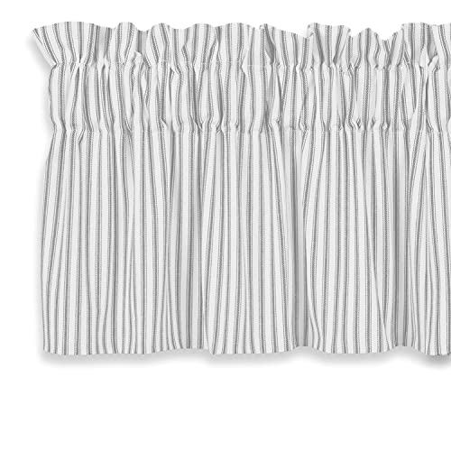 Cackleberry Home Gray and White Ticking Stripe Valance Curtain