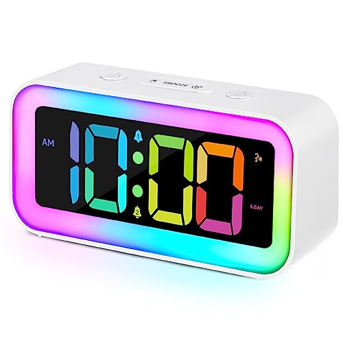 Digital Alarm Clock for Bedroom - 7 Color Night Light,2 USB Chargers,7.5  Large Number Screen & Slider Dimmer,12/24 H,Battery Backup,Easy Loud