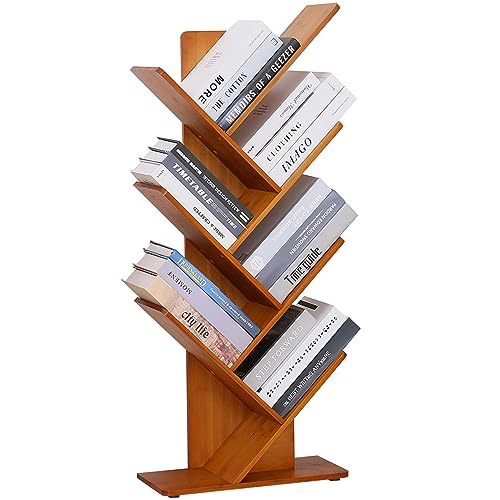 C&AHOME 7-Shelf Bamboo Bookcase in Oak Red