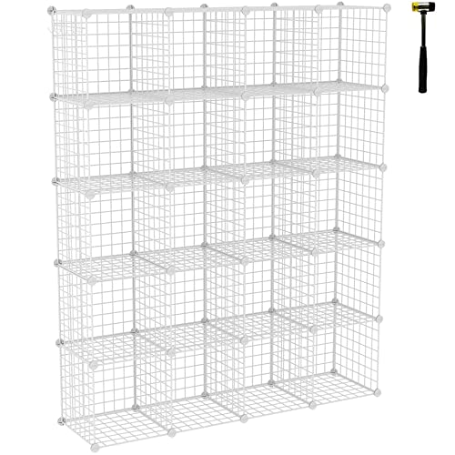 20-Cube Metal Wire Storage Organizer - White Modular Bookshelf