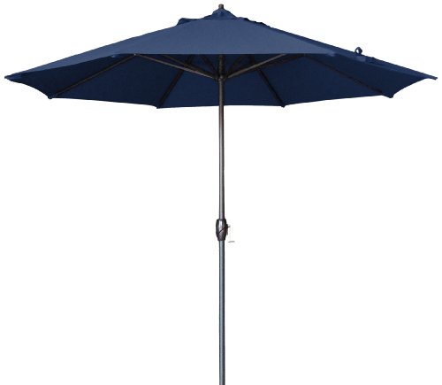9' Round Aluminum Market Umbrella, Crank Lift, Auto Tilt, Navy Blue Olefin