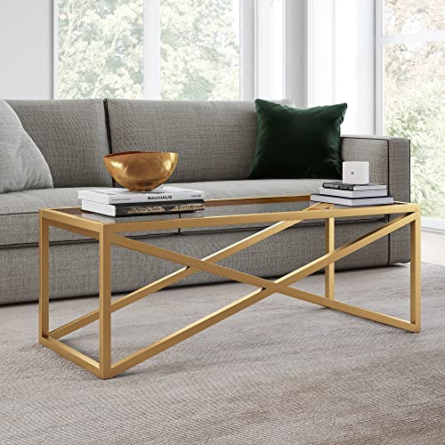 Calix 46'' Wide Rectangular Coffee Table in Brass