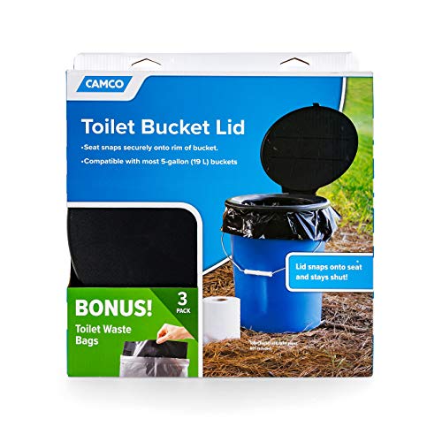 Camco Bucket Toilet Seat | Fits 5 Gallon Buckets | Includes 3 Waste Bags
