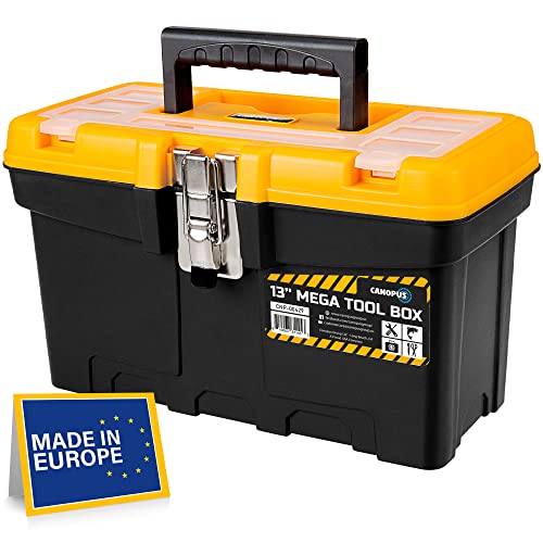CANOPUS 13-inch Portable Plastic Toolbox with Metallic Clutch in Black-Yellow