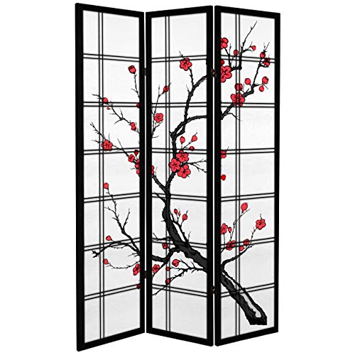 Canvas Cherry Blossom Room Divider - Black - 3 Panels