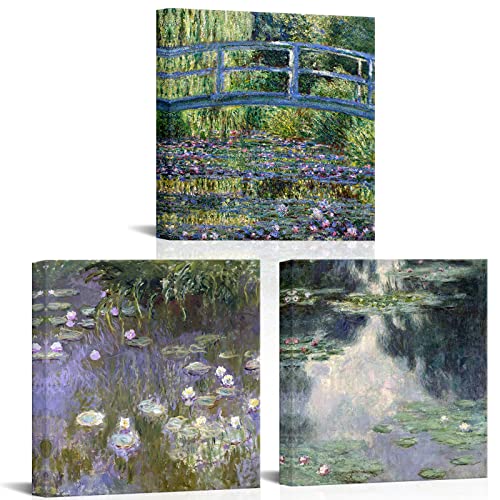Canvas Wall Art 3 Piece Bridge Water Lily Pond
