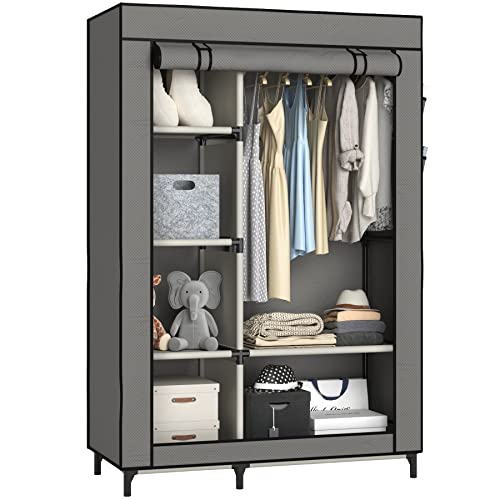 Canvas Wardrobe Portable Closet with 6 Shelves and Hanging Rail