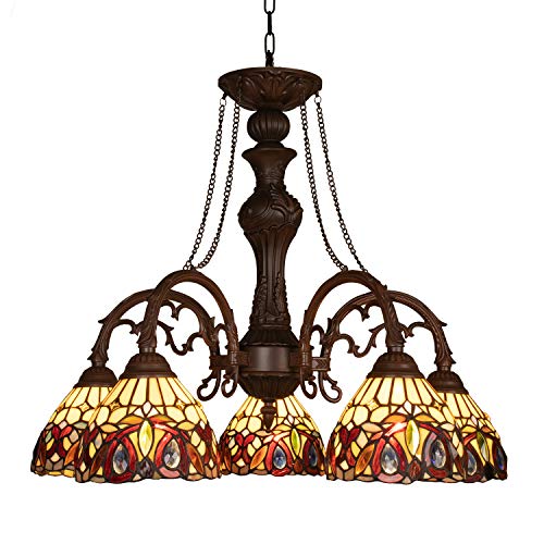 Capulina Tiffany Chandeliers 5-Light Stained Glass Pendant Light Fixtures