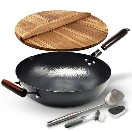 Carbon Steel Wok Pan With Lid and Stir Fry Wok Set