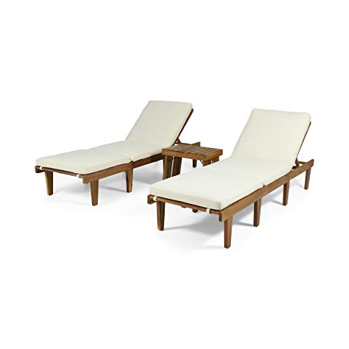 Carlos Outdoor Acacia Wood 3 Piece Chaise Lounge Set